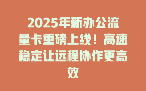 2025年新办公流量卡重磅上线！高速稳定让远程协作更高效