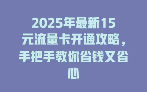 2025年最新15元流量卡开通攻略，手把手教你省钱又省心