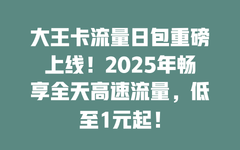 大王卡流量日包重磅上线！2025年畅享全天高速流量，低至1元起！