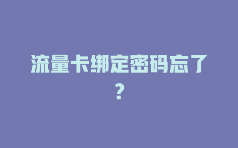 流量卡绑定密码忘了？