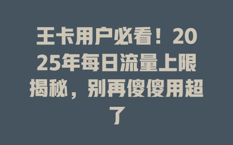 王卡用户必看！2025年每日流量上限揭秘，别再傻傻用超了
