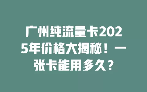 广州纯流量卡2025年价格大揭秘！一张卡能用多久？