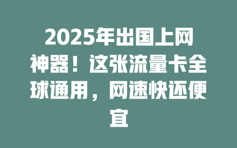 2025年出国上网神器！这张流量卡全球通用，网速快还便宜