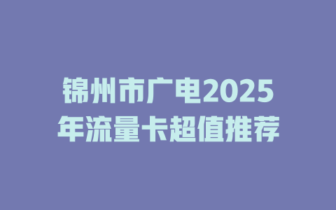 锦州市广电2025年流量卡超值推荐