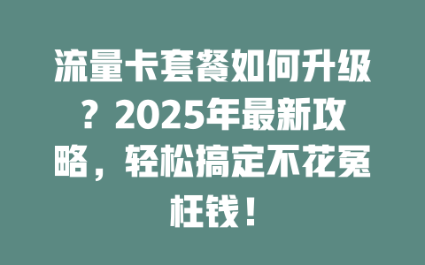 流量卡套餐如何升级？2025年最新攻略，轻松搞定不花冤枉钱！