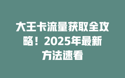 大王卡流量获取全攻略！2025年最新方法速看