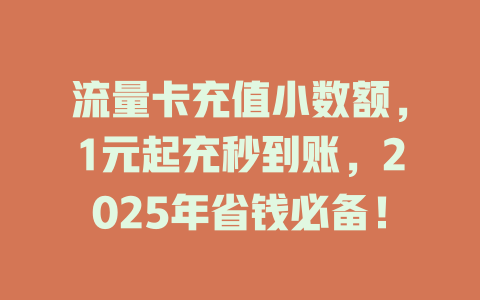 流量卡充值小数额，1元起充秒到账，2025年省钱必备！