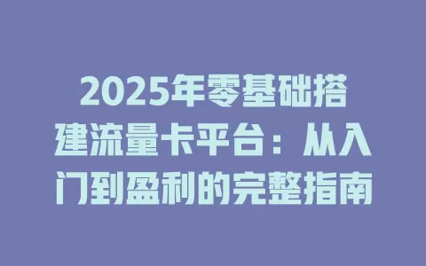 2025年零基础搭建流量卡平台：从入门到盈利的完整指南