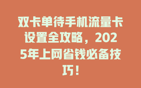 双卡单待手机流量卡设置全攻略，2025年上网省钱必备技巧！