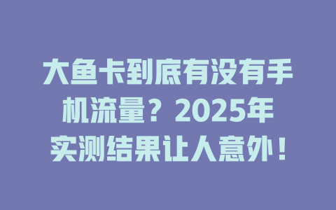 大鱼卡到底有没有手机流量？2025年实测结果让人意外！