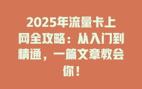 2025年流量卡上网全攻略：从入门到精通，一篇文章教会你！