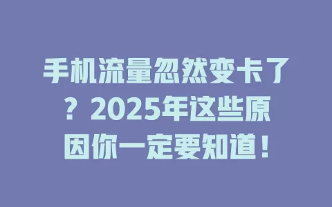 手机流量忽然变卡了？2025年这些原因你一定要知道！