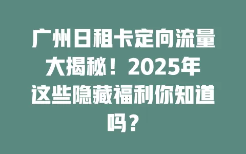 广州日租卡定向流量大揭秘！2025年这些隐藏福利你知道吗？