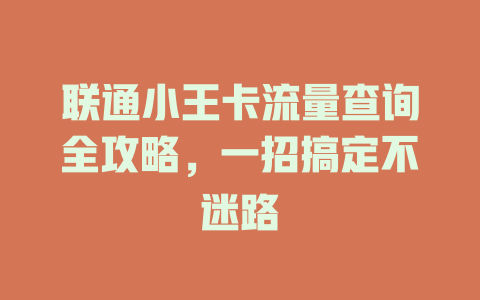 联通小王卡流量查询全攻略，一招搞定不迷路