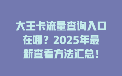 大王卡流量查询入口在哪？2025年最新查看方法汇总！