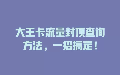 大王卡流量封顶查询方法，一招搞定！