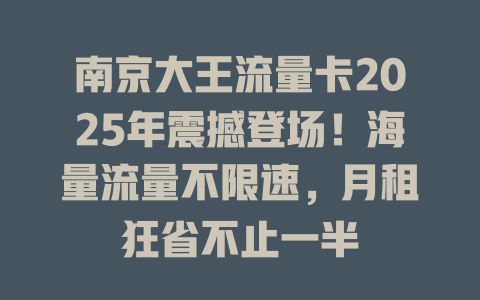 南京大王流量卡2025年震撼登场！海量流量不限速，月租狂省不止一半