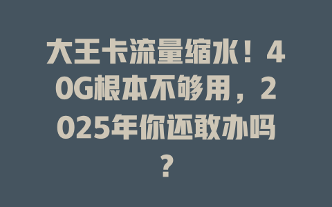 大王卡流量缩水！40G根本不够用，2025年你还敢办吗？