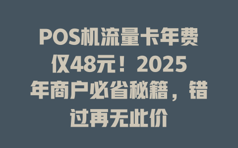 POS机流量卡年费仅48元！2025年商户必省秘籍，错过再无此价