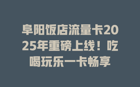 阜阳饭店流量卡2025年重磅上线！吃喝玩乐一卡畅享