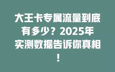大王卡专属流量到底有多少？2025年实测数据告诉你真相！