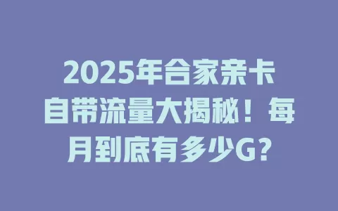 2025年合家亲卡自带流量大揭秘！每月到底有多少G？