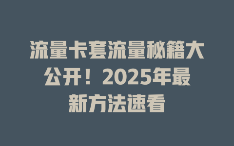 流量卡套流量秘籍大公开！2025年最新方法速看