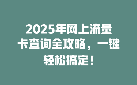 2025年网上流量卡查询全攻略，一键轻松搞定！