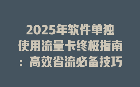 2025年软件单独使用流量卡终极指南：高效省流必备技巧