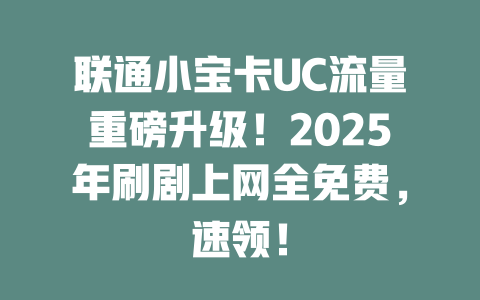 联通小宝卡UC流量重磅升级！2025年刷剧上网全免费，速领！