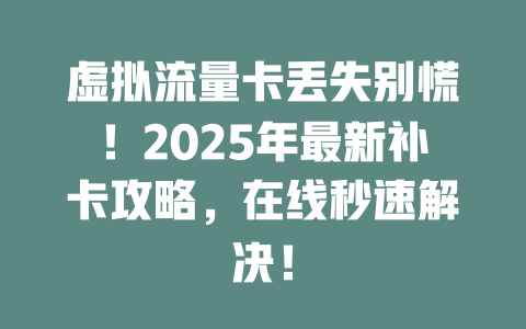 虚拟流量卡丢失别慌！2025年最新补卡攻略，在线秒速解决！