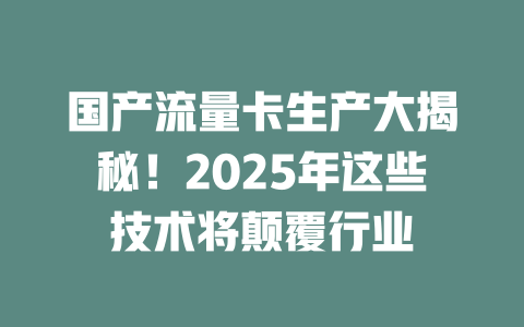 国产流量卡生产大揭秘！2025年这些技术将颠覆行业