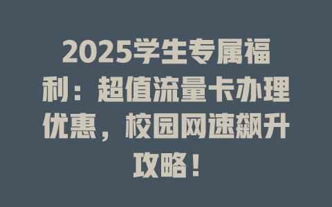 2025学生专属福利：超值流量卡办理优惠，校园网速飙升攻略！
