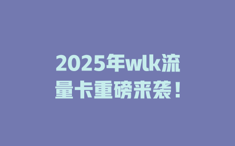 2025年wlk流量卡重磅来袭！