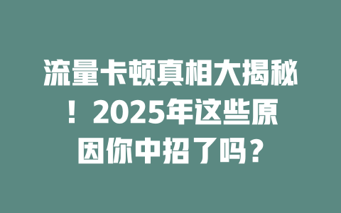 流量卡顿真相大揭秘！2025年这些原因你中招了吗？