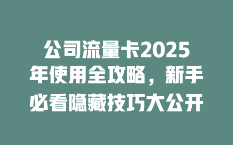 公司流量卡2025年使用全攻略，新手必看隐藏技巧大公开