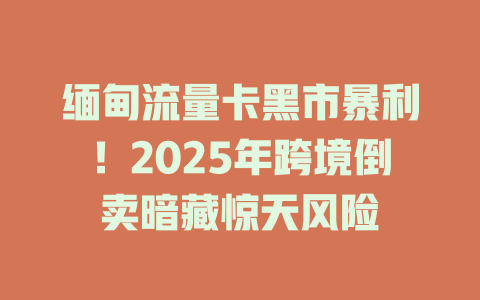 缅甸流量卡黑市暴利！2025年跨境倒卖暗藏惊天风险