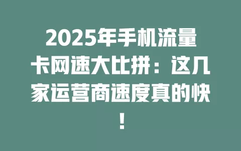 2025年手机流量卡网速大比拼：这几家运营商速度真的快！