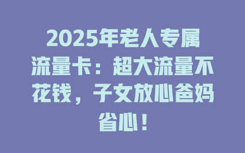 2025年老人专属流量卡：超大流量不花钱，子女放心爸妈省心！