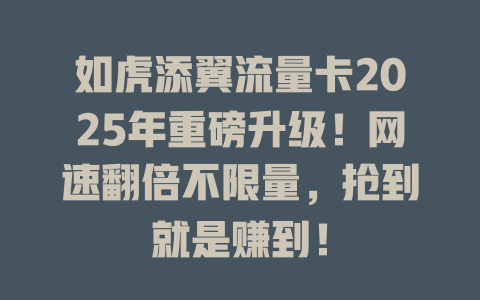 如虎添翼流量卡2025年重磅升级！网速翻倍不限量，抢到就是赚到！