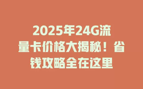 2025年24G流量卡价格大揭秘！省钱攻略全在这里