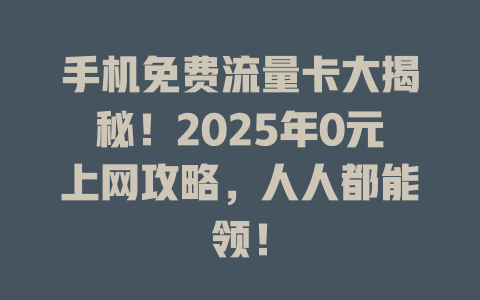 手机免费流量卡大揭秘！2025年0元上网攻略，人人都能领！