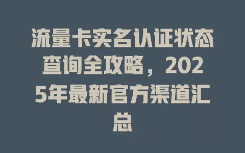 流量卡实名认证状态查询全攻略，2025年最新官方渠道汇总