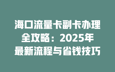 海口流量卡副卡办理全攻略：2025年最新流程与省钱技巧