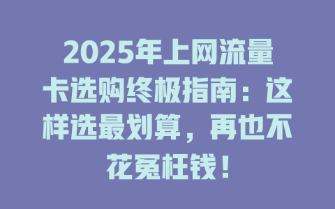 2025年上网流量卡选购终极指南：这样选最划算，再也不花冤枉钱！