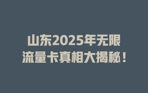 山东2025年无限流量卡真相大揭秘！