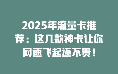 2025年流量卡推荐：这几款神卡让你网速飞起还不贵！