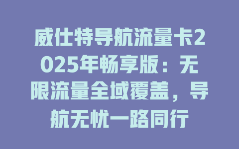 威仕特导航流量卡2025年畅享版：无限流量全域覆盖，导航无忧一路同行