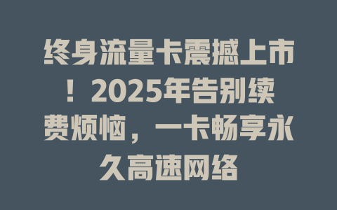 终身流量卡震撼上市！2025年告别续费烦恼，一卡畅享永久高速网络