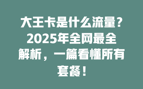 大王卡是什么流量？2025年全网最全解析，一篇看懂所有套餐！